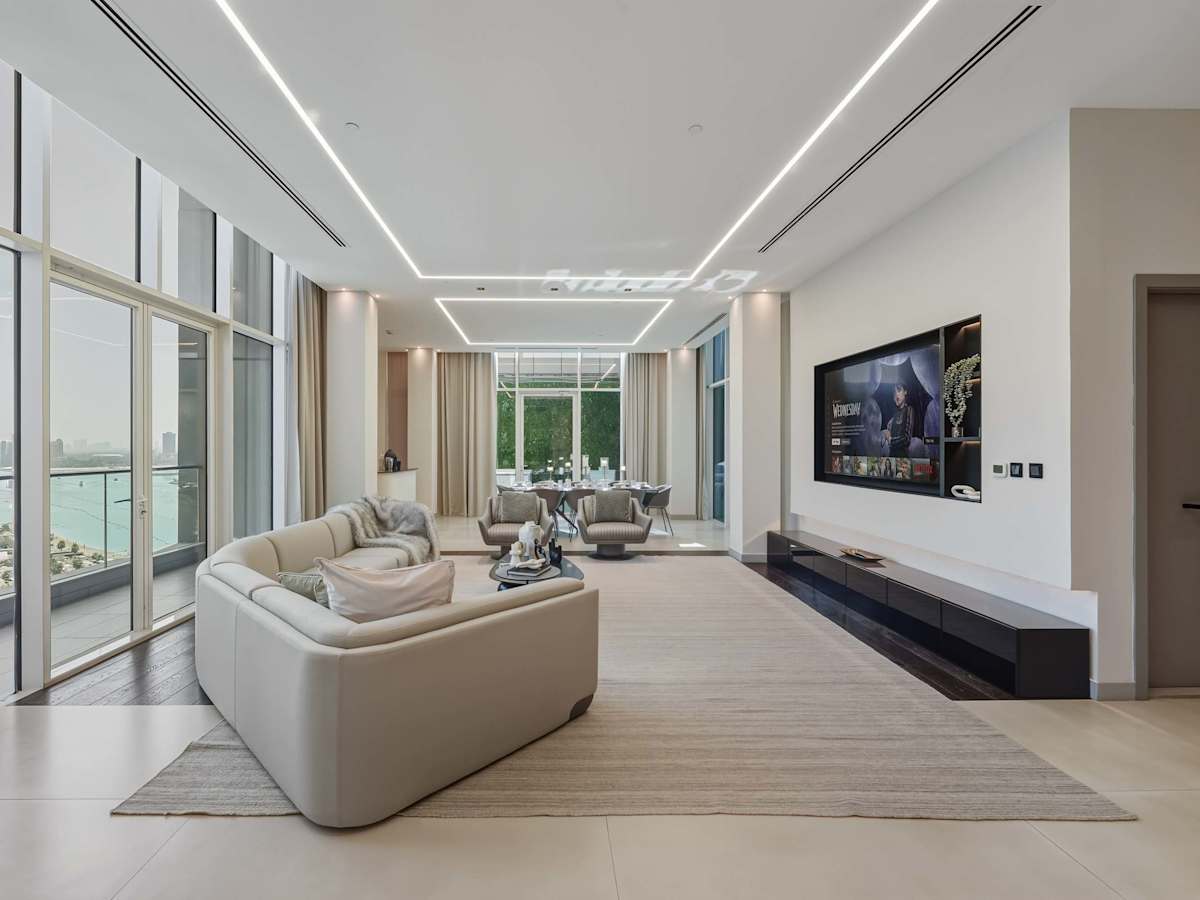 Open-plan living room in the Palm penthouse