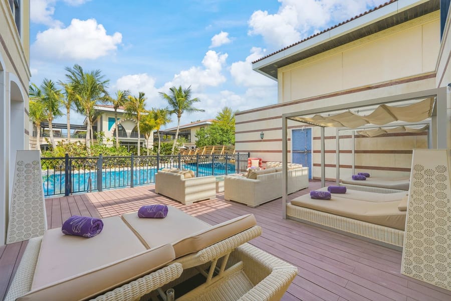 Sun deck on the lagoon at Zabeel Saray Royal Residences